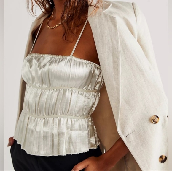 Free People Tops - Free People Coquette Milkmaid Satin Top - Cream (L)